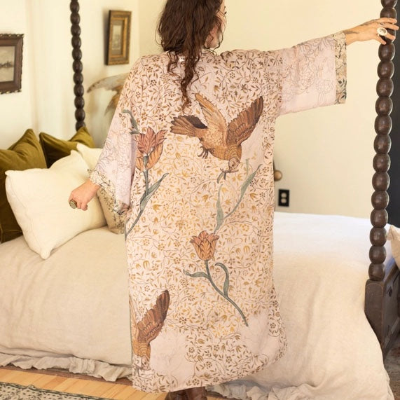 Folklore Floral Bird Bamboo Kimono