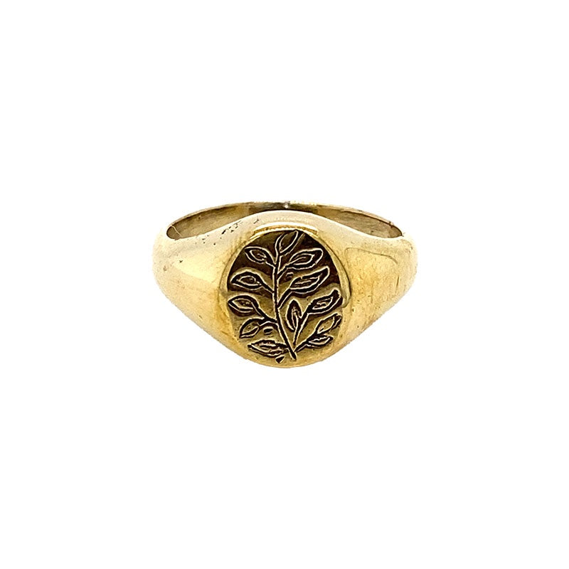 Brass Oval Leaf Signet Ring