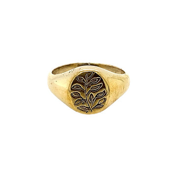 Brass Oval Leaf Signet Ring