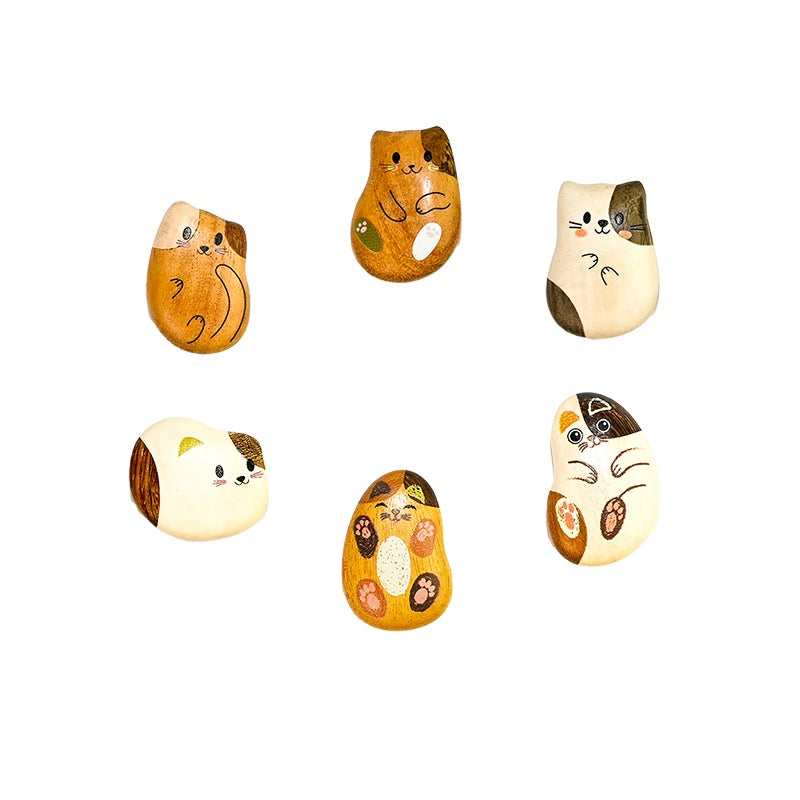 Pebble Cat Wood Magnets