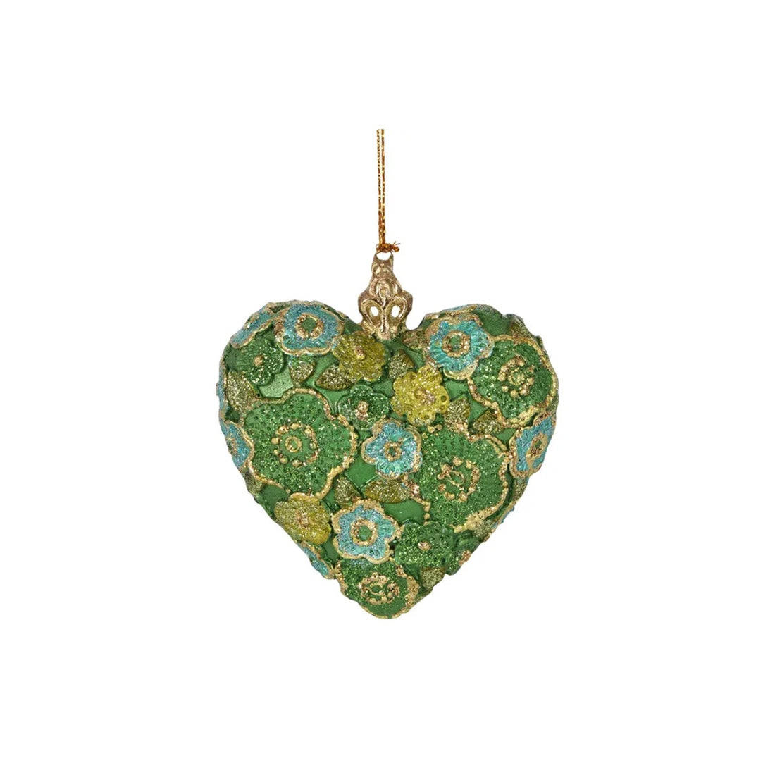 Floral Heart Hanging Ornament - Green